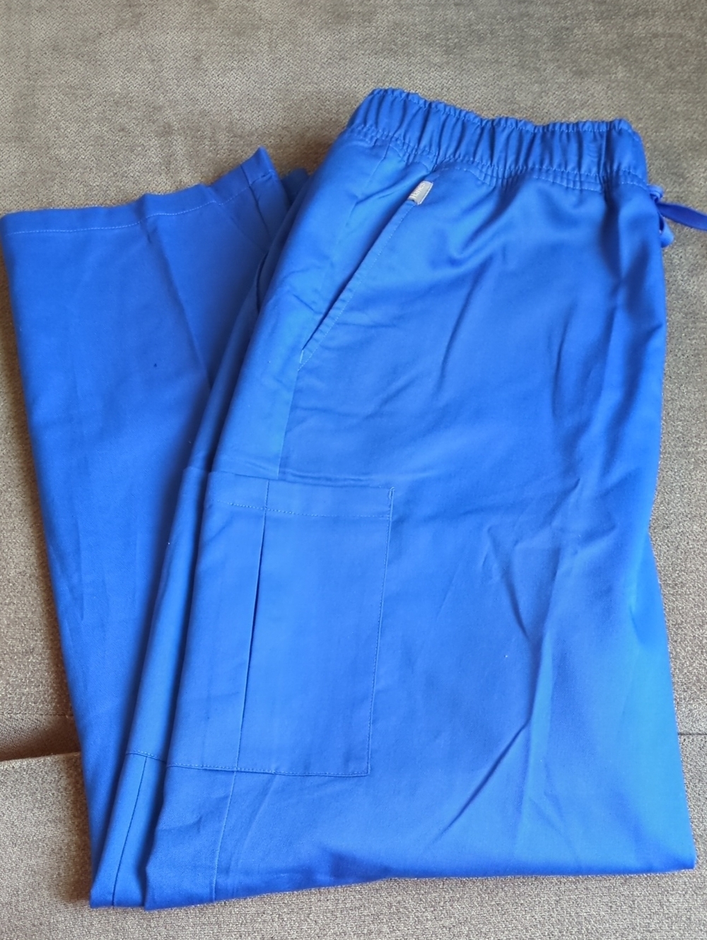 Elastic-Waist Blue Cargo Scrub Pants